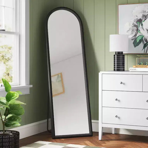 Specchio da pavimento ad arco da 50 cm nero - Cavalletto posteriore, cornice moderna in polistirene