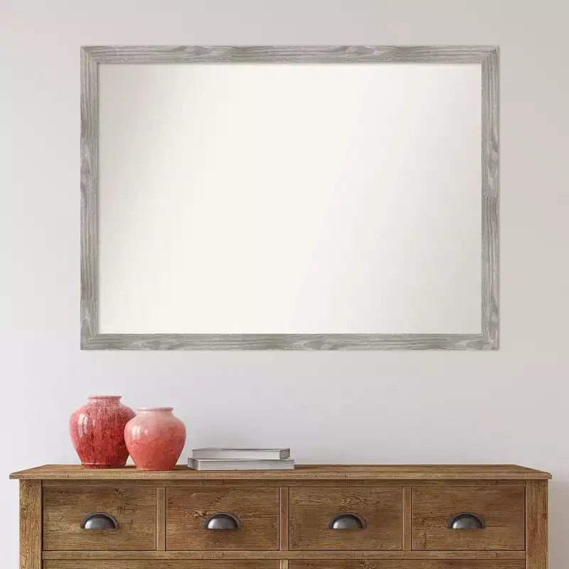 Specchio da Parete Quadrato per Bagno Non Bisellato 41" x 30" Grigio Lavato - Cornice in Polistirene, Montaggio a Parete