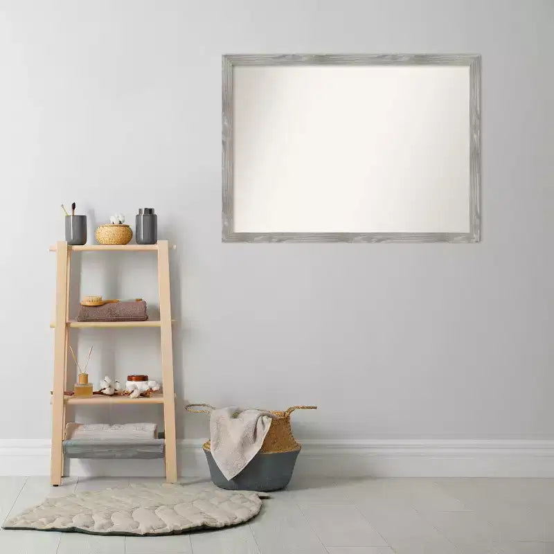 Specchio da Parete Quadrato per Bagno Non Bisellato 41" x 30" Grigio Lavato - Cornice in Polistirene, Montaggio a Parete