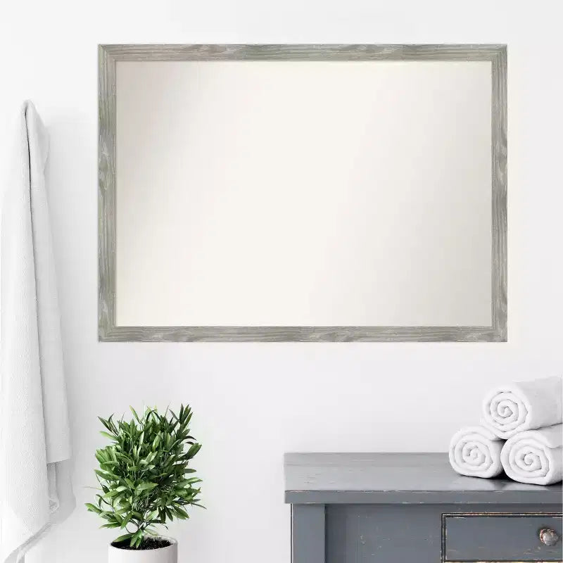Specchio da Parete Quadrato per Bagno Non Bisellato 41" x 30" Grigio Lavato - Cornice in Polistirene, Montaggio a Parete