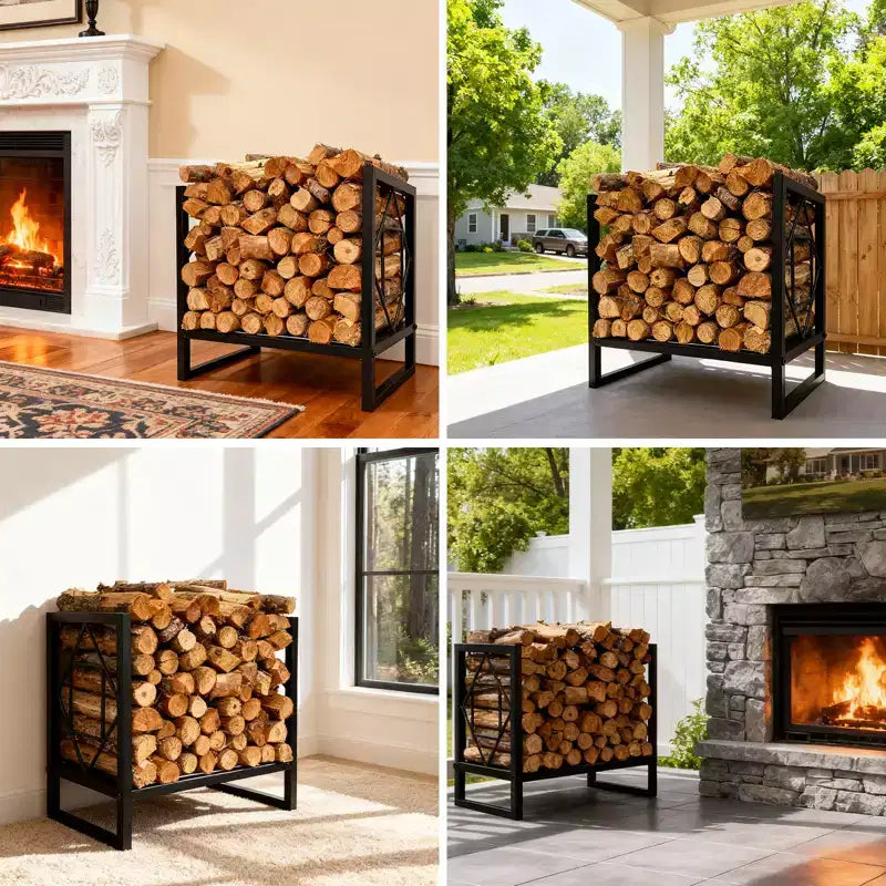 Portalegna Resistente 17.5 Pollici, Porta Tronchi in Metallo Decorativo da Interno/Esterno, Organizer per Legna da Ardere per Caminetto, Patio, Terrazza, Braciere, Barbecue