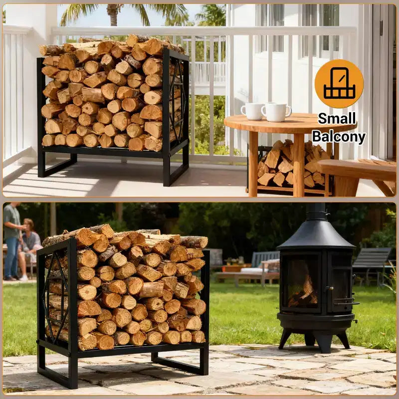 Portalegna Resistente 17.5 Pollici, Porta Tronchi in Metallo Decorativo da Interno/Esterno, Organizer per Legna da Ardere per Caminetto, Patio, Terrazza, Braciere, Barbecue