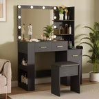 10-Bulb Mirror | Built-in Outlets 41'' Large Vanity Desk with Mirror and 3 Color Lighting Modes - Makeup Desk with Stool and 5 Drawers for Bedroom