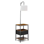 VEVOR Floor Lamp with Table, 3-Tier End Table with Drawer and 3 Color Temperature Lighting, Modern Side Nightstand Bedside Desk with USB,Brown & Black