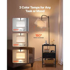 Lampada da terra con tavolo, tavolino a 3 livelli con cassetto e illuminazione a 3 temperature di colore, moderno comodino laterale con USB, marrone e nero