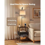 Lampada da terra con tavolo, tavolino a 3 livelli con cassetto e illuminazione a 3 temperature di colore, moderno comodino laterale con USB, marrone e nero