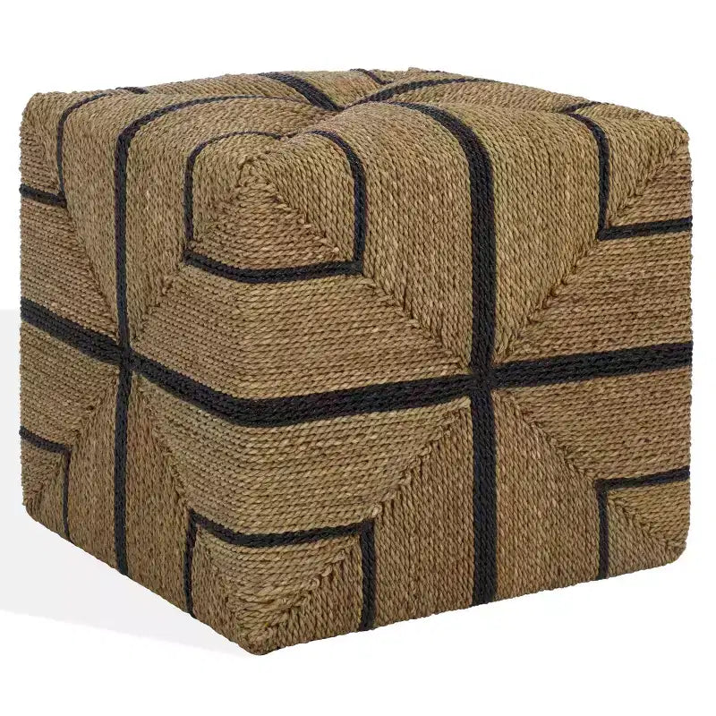 Pouf in seagrass intrecciato Liatasha - Naturale/Nero