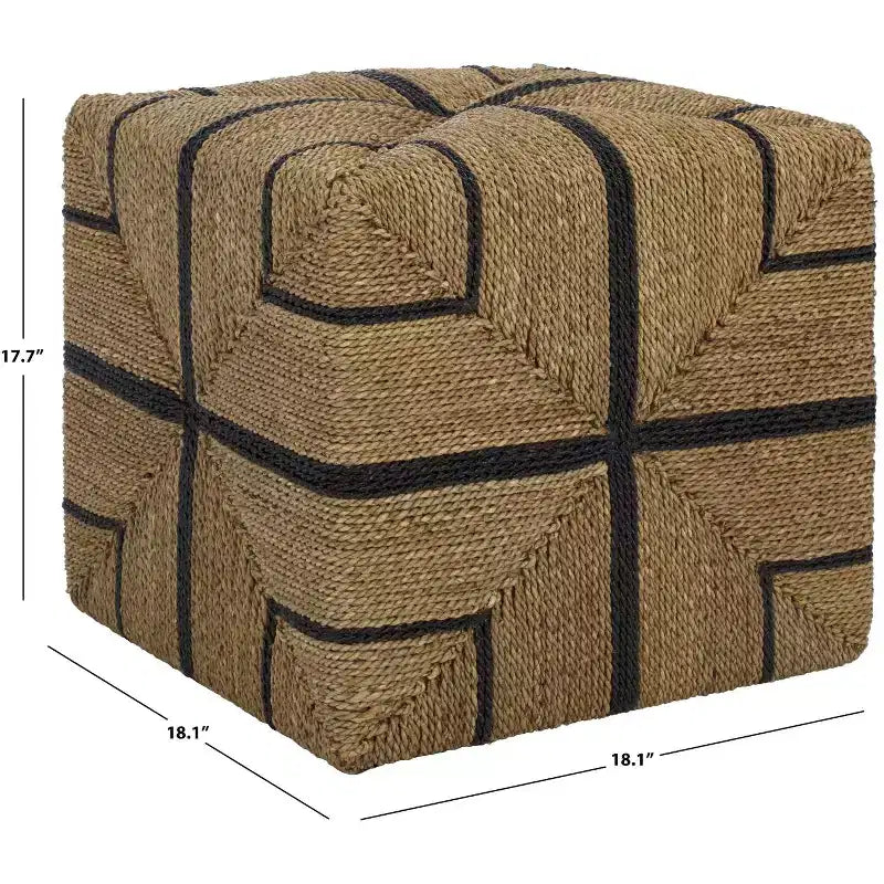 Pouf in seagrass intrecciato Liatasha - Naturale/Nero