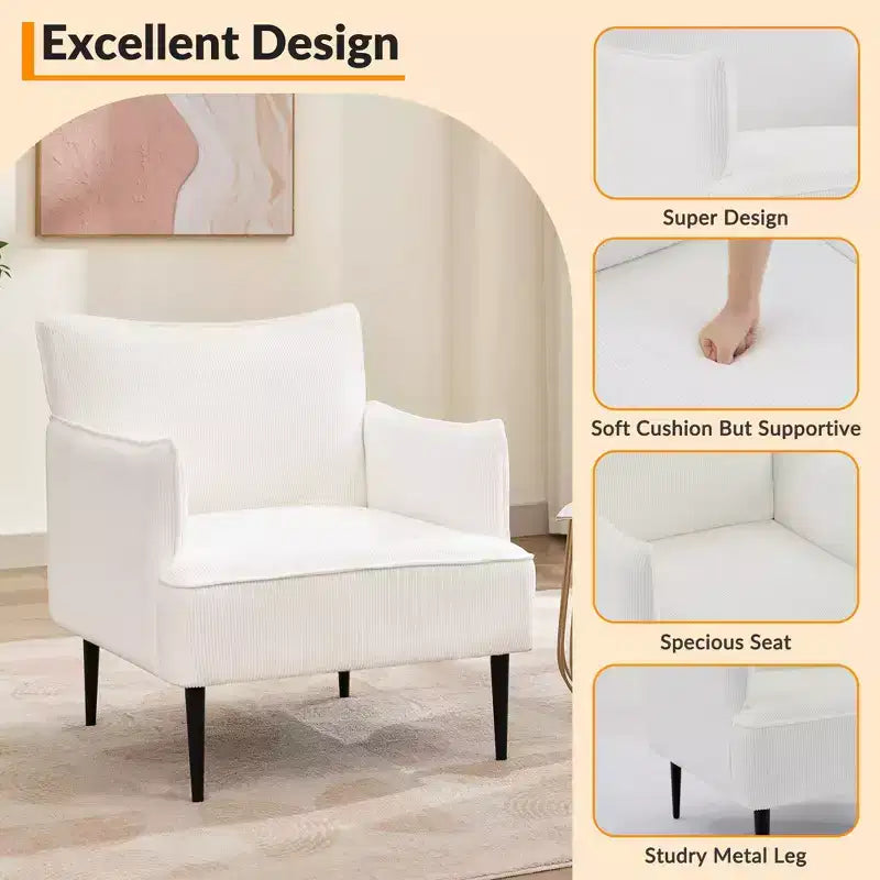 Poltrona di design di metà secolo, poltrona da soggiorno, poltrona moderna in tessuto, divanetto con due braccioli e gambe in metallo per camera da letto, ufficio, studio