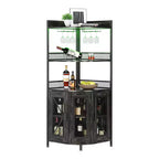 5-Tiers Corner Bar Cabinet with Power Outlet, Industrial Tall Wine Cabinet with LED Lights, Glass Holder, Storage, for Living Room/Kitchen