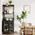 Mobile bar angolare a 5 ripiani con presa di corrente, cantinetta alta in stile industriale con luci LED, portabicchieri, contenitore, per soggiorno/cucina