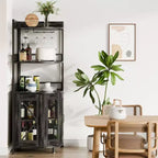 Mobile bar angolare a 5 ripiani con presa di corrente, cantinetta alta in stile industriale con luci LED, portabicchieri, contenitore, per soggiorno/cucina