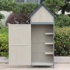 Armadio da Esterno 5 x 2 FT, Mobile Contenitore in Legno con Chiusura a Chiave, Tettoia da Giardino con Telaio in Metallo e Ripiani Regolabili, Casetta di Stoccaggio di Grande Capacità per Patio