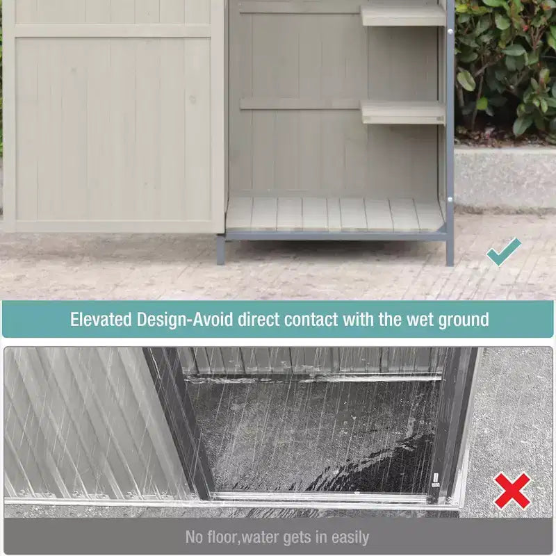 Armadio da Esterno 5 x 2 FT, Mobile Contenitore in Legno con Chiusura a Chiave, Tettoia da Giardino con Telaio in Metallo e Ripiani Regolabili, Casetta di Stoccaggio di Grande Capacità per Patio