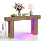 63 in Entryway Console Table, Wood Entry Way Table with Charging Station, Rustic Wood Entrance Tables for Living Room, Entryway, Foyer, Hallway