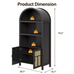 Mobile contenitore alto in rattan con arco da 70", credenza bohémien con ripiani regolabili, mobile dispensa alto, nero