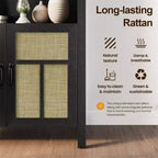 Mobile contenitore alto in rattan con arco da 70", credenza bohémien con ripiani regolabili, mobile dispensa alto, nero