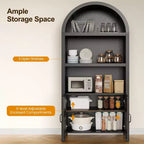 Mobile contenitore alto in rattan con arco da 70", credenza bohémien con ripiani regolabili, mobile dispensa alto, nero