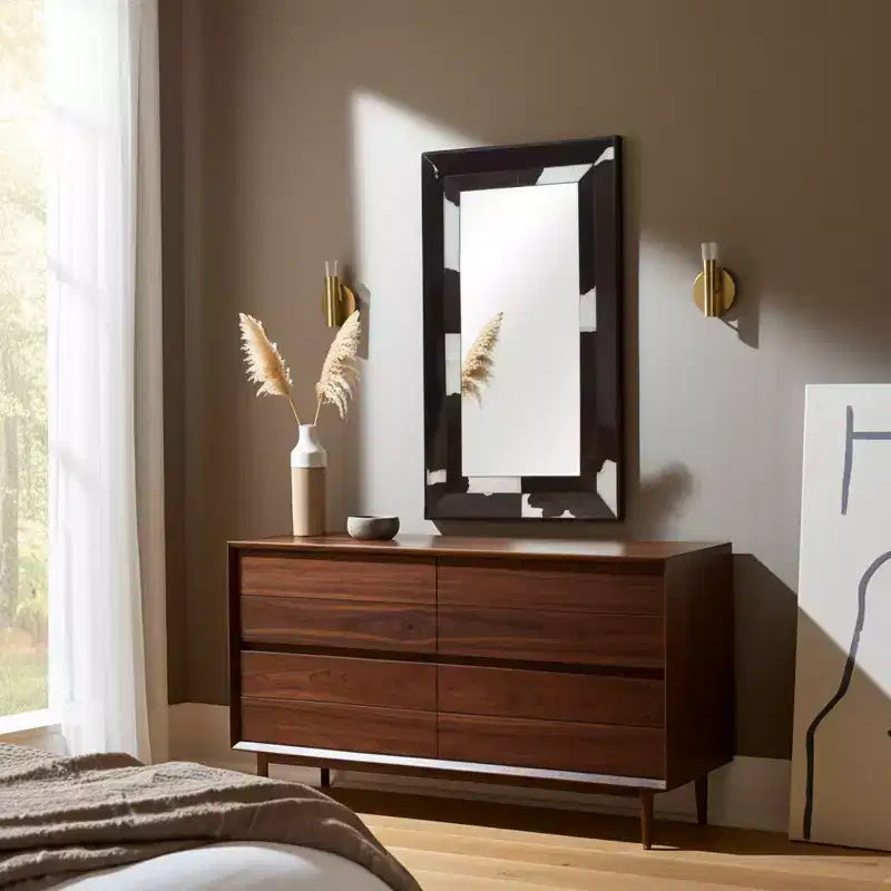 Specchio moderno a figura intera con cornice effetto mucca - Specchi decorativi da parete per bagno, camera da letto, soggiorno o corridoio - 23, Marrone e Bianco