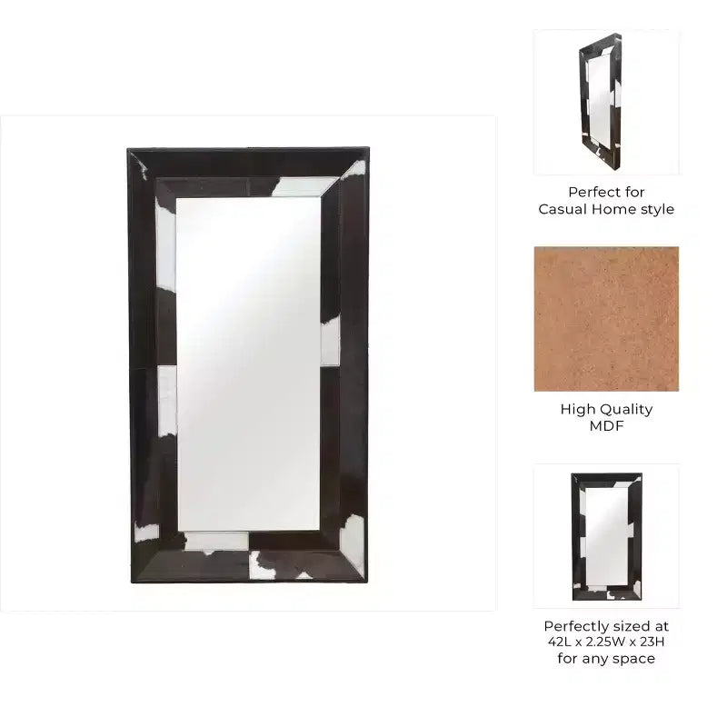 Specchio moderno a figura intera con cornice effetto mucca - Specchi decorativi da parete per bagno, camera da letto, soggiorno o corridoio - 23, Marrone e Bianco