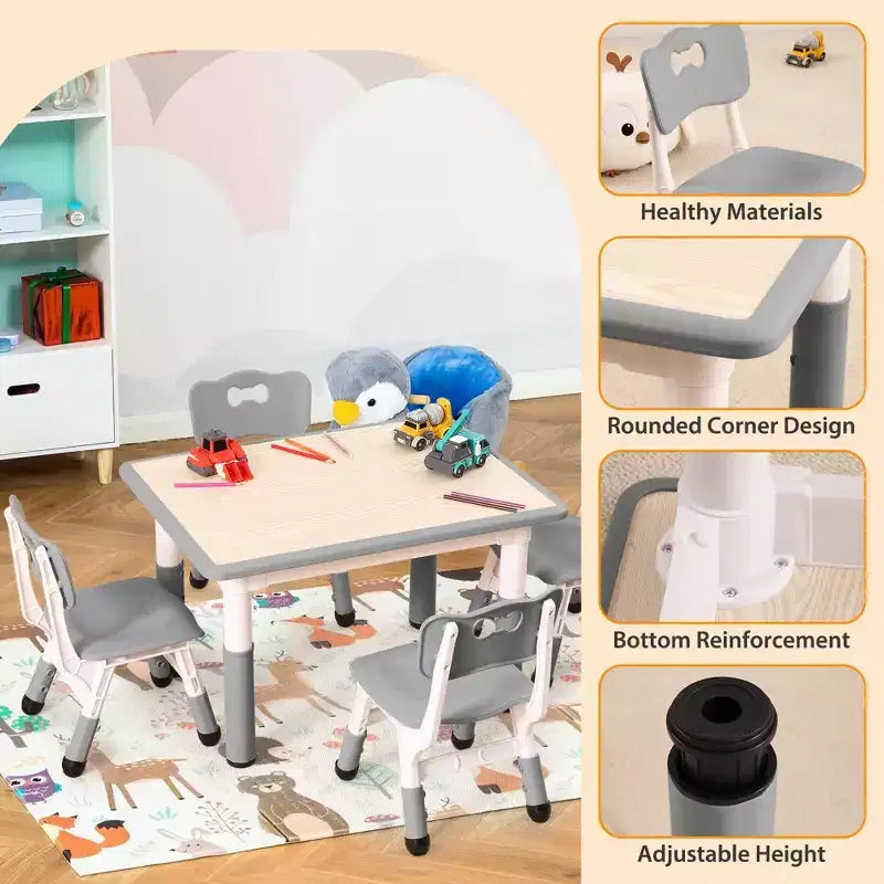 Tavolo e 4 sedie regolabili per bambini, antiscivolo, scrivania multiattività antigraffiti, per bambini dai 2 ai 10 anni