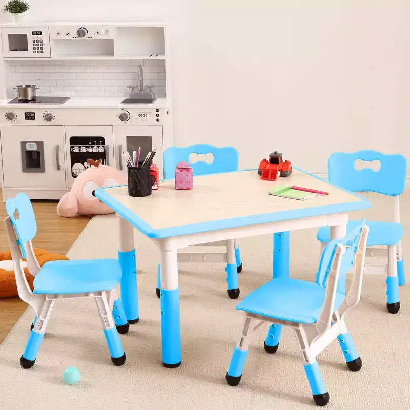 Tavolo e 4 sedie regolabili per bambini, antiscivolo, scrivania multiattività antigraffiti, per bambini dai 2 ai 10 anni