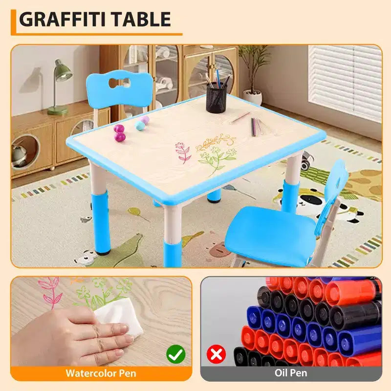 Tavolo e 4 sedie regolabili per bambini, antiscivolo, scrivania multiattività antigraffiti, per bambini dai 2 ai 10 anni