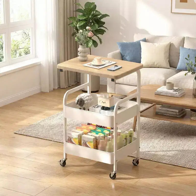 Carrello multiuso a 3 ripiani con piano in legno di noce, organizer multiuso su ruote per snack, caffè e trucchi, struttura in metallo con ruote bloccabili