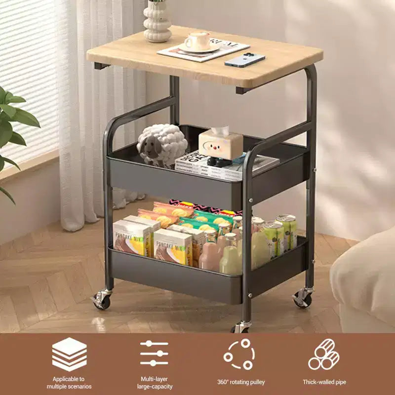 Carrello multiuso a 3 ripiani con piano in legno di noce, organizer multiuso su ruote per snack, caffè e trucchi, struttura in metallo con ruote bloccabili