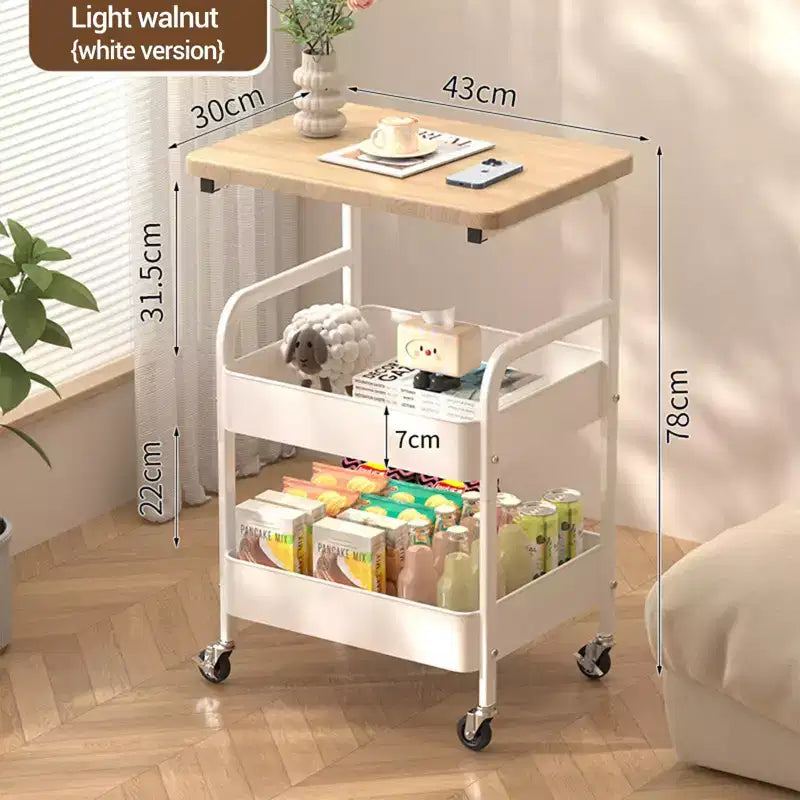 Carrello multiuso a 3 ripiani con piano in legno di noce, organizer multiuso su ruote per snack, caffè e trucchi, struttura in metallo con ruote bloccabili