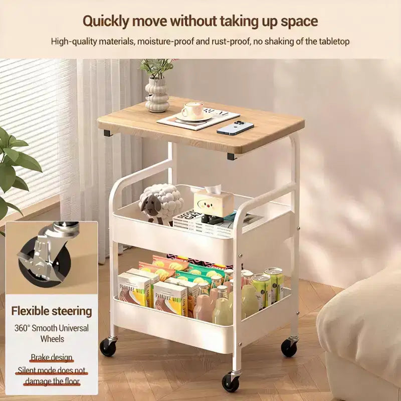 Carrello multiuso a 3 ripiani con piano in legno di noce, organizer multiuso su ruote per snack, caffè e trucchi, struttura in metallo con ruote bloccabili