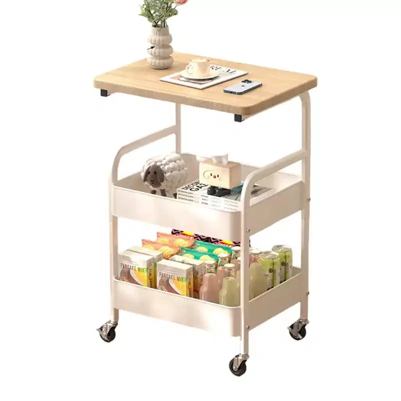 Carrello multiuso a 3 ripiani con piano in legno di noce, organizer multiuso su ruote per snack, caffè e trucchi, struttura in metallo con ruote bloccabili
