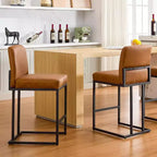 Set of 2 PU Leather Counter Height Bar Stools with Back  24-Inch Metal Frame, Footrest, Comfortable Upholstered Seat  for Kitchen Island, Home Bar