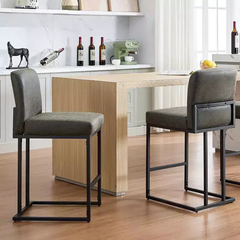 Sgabelli da bar con schienale in similpelle ad altezza bancone, telaio in metallo da 24 pollici, poggiapiedi, sedile imbottito confortevole per isola cucina, bar di casa