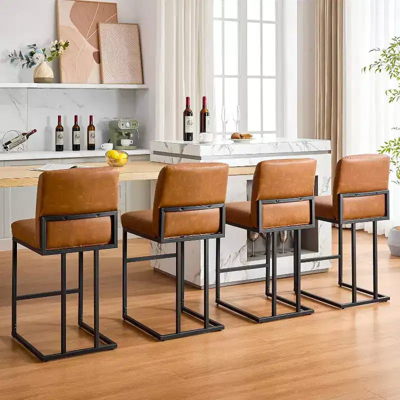 Sgabelli da bar con schienale in similpelle ad altezza bancone, telaio in metallo da 24 pollici, poggiapiedi, sedile imbottito confortevole per isola cucina, bar di casa