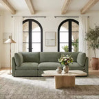 Divano componibile modulare da 355 cm con pouf contenitore, divano a nuvola a forma di U con seduta profonda 56 cm, moderno divano componibile in ciniglia per soggiorno