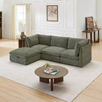 Divano componibile modulare da 355 cm con pouf contenitore, divano a nuvola a forma di U con seduta profonda 56 cm, moderno divano componibile in ciniglia per soggiorno