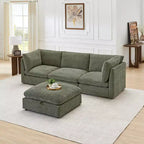 Divano componibile modulare da 355 cm con pouf contenitore, divano a nuvola a forma di U con seduta profonda 56 cm, moderno divano componibile in ciniglia per soggiorno