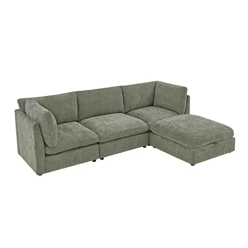 Divano componibile modulare da 355 cm con pouf contenitore, divano a nuvola a forma di U con seduta profonda 56 cm, moderno divano componibile in ciniglia per soggiorno