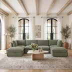 Divano componibile modulare da 355 cm con pouf contenitore, divano a nuvola a forma di U con seduta profonda 56 cm, moderno divano componibile in ciniglia per soggiorno