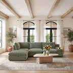 Divano componibile modulare da 355 cm con pouf contenitore, divano a nuvola a forma di U con seduta profonda 56 cm, moderno divano componibile in ciniglia per soggiorno