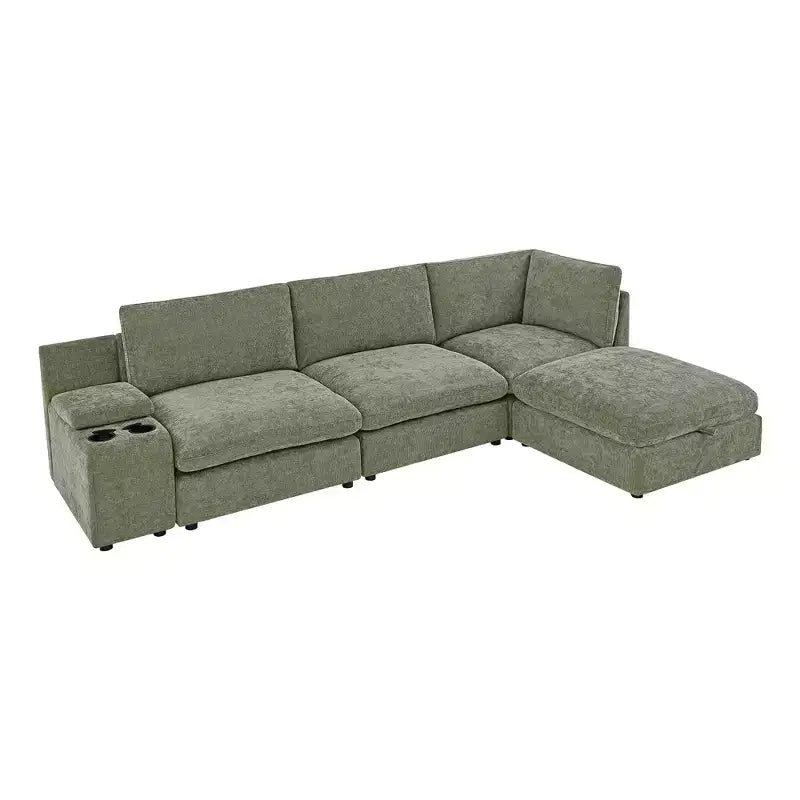 Divano componibile modulare da 355 cm con pouf contenitore, divano a nuvola a forma di U con seduta profonda 56 cm, moderno divano componibile in ciniglia per soggiorno