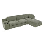 Divano componibile modulare da 355 cm con pouf contenitore, divano a nuvola a forma di U con seduta profonda 56 cm, moderno divano componibile in ciniglia per soggiorno