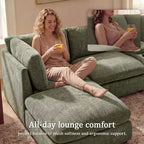 Divano componibile modulare da 355 cm con pouf contenitore, divano a nuvola a forma di U con seduta profonda 56 cm, moderno divano componibile in ciniglia per soggiorno