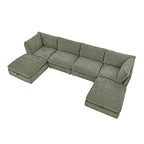 Divano componibile modulare da 355 cm con pouf contenitore, divano a nuvola a forma di U con seduta profonda 56 cm, moderno divano componibile in ciniglia per soggiorno