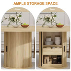 Tavolo rotondo da pranzo 47" per 4 persone con ripiano portaoggetti e cassetto - Tavolo circolare in stile rustico con ante scorrevoli, Legno naturale, Soggiorno