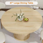 Tavolo rotondo da pranzo 47" per 4 persone con ripiano portaoggetti e cassetto - Tavolo circolare in stile rustico con ante scorrevoli, Legno naturale, Soggiorno
