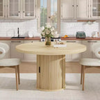 Tavolo rotondo da pranzo 47" per 4 persone con ripiano portaoggetti e cassetto - Tavolo circolare in stile rustico con ante scorrevoli, Legno naturale, Soggiorno
