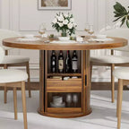 Tavolo rotondo da pranzo 47" per 4 persone con ripiano portaoggetti e cassetto - Tavolo circolare in stile rustico con ante scorrevoli, Legno naturale, Soggiorno