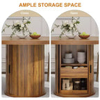 Tavolo rotondo da pranzo 47" per 4 persone con ripiano portaoggetti e cassetto - Tavolo circolare in stile rustico con ante scorrevoli, Legno naturale, Soggiorno